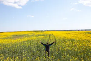 a happy man in the field